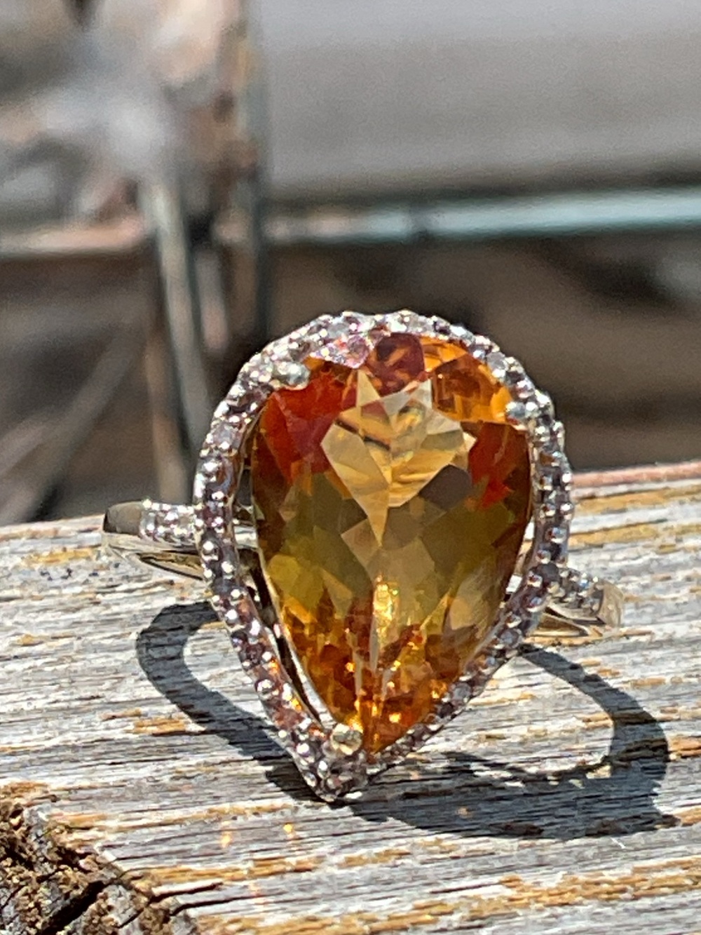 Yellow Topaz 10k Yellow Gold Diamond Halo Ring 7